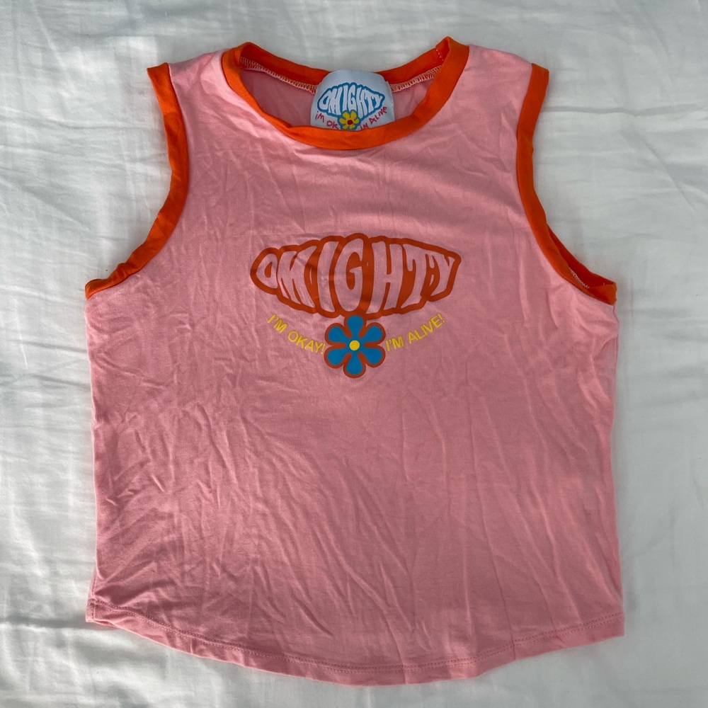 OMIGHTY "I'm okay I'm alive" Crop Ringer Tank Top